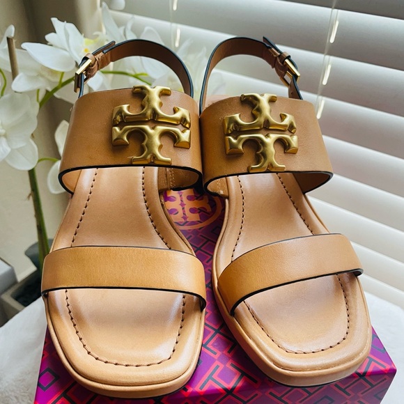 NEW Tory Burch Eleanor Heel Sandal Nevada Crust- Vachetta - Picture 5 of 9